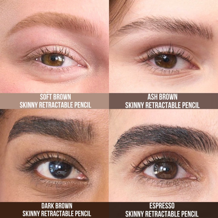 Motherpluckers Skinny Retractable Eyebrow Pencil, Shade Comparison Chart